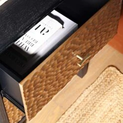 Bianca Chip Carved Bedside Table, Antique Bronze & Black -FINZ Furniture Shop XXNS 007 GOLD BLACK scene2