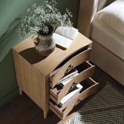 Thalia Concave 3 Drawer Bedside Table, Natural -FINZ Furniture Shop XXNS 021 NAT scene2