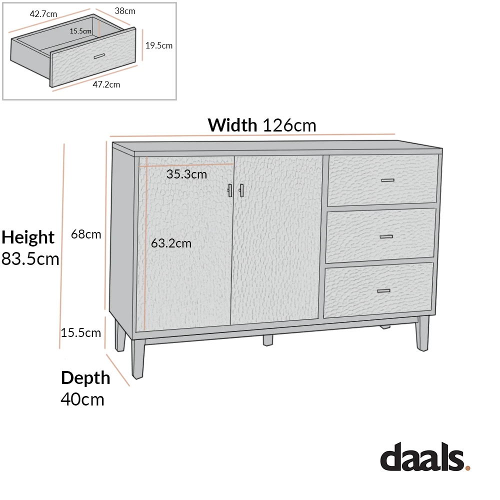 Bianca Chip Carved 2-Door 3-Drawer Sideboard, Antique Bronze & Black 7 Bianca Chip Carved 2-Door 3-Drawer Sideboard, Antique Bronze & Black - Image 5