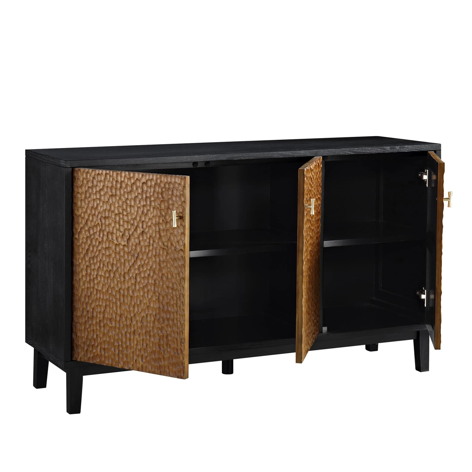Bianca Chip Carved 3 Door Sideboard, Antique Bronze & Black 9 Bianca Chip Carved 3 Door Sideboard, Antique Bronze & Black - Image 7