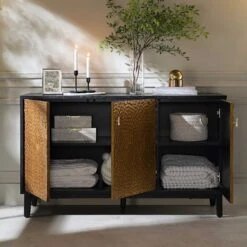 Bianca Chip Carved 3 Door Sideboard, Antique Bronze & Black 15 Bianca Chip Carved 3 Door Sideboard, Antique Bronze & Black -FINZ Furniture Shop XXSB 009 GOLD BLACK scene2