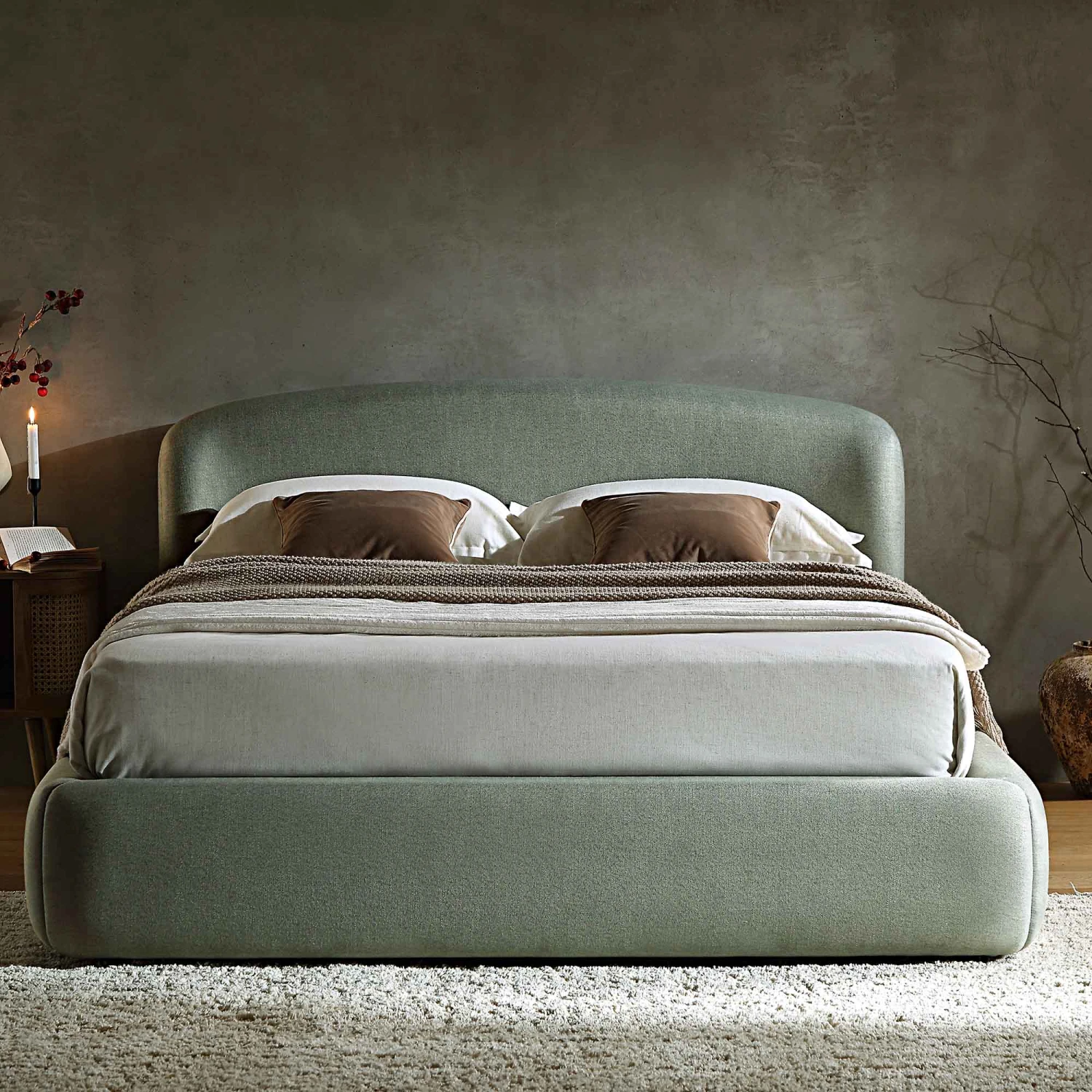 Constance Winged Headboard Ottoman Storage Bed, Olive Linen 4 Constance Winged Headboard Ottoman Storage Bed, Olive Linen - Image 2