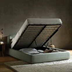 Constance Winged Headboard Ottoman Storage Bed, Olive Linen 20 Constance Winged Headboard Ottoman Storage Bed, Olive Linen -FINZ Furniture Shop ZD 2182 OLIVE LIN scene2