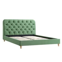 Leamington Deep-Buttoned Upholstered Bed, Meadow Green Velvet -FINZ Furniture Shop ZX 1063 CUCU VEL WB1