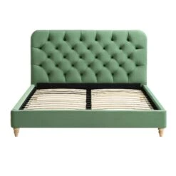 Leamington Deep-Buttoned Upholstered Bed, Meadow Green Velvet -FINZ Furniture Shop ZX 1063 CUCU VEL WB2