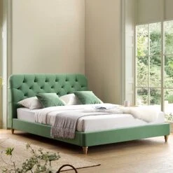 Leamington Deep-Buttoned Upholstered Bed, Meadow Green Velvet -FINZ Furniture Shop ZX 1063 CUCU VEL scene2