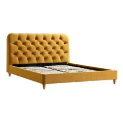 Leamington Deep-Buttoned Upholstered Bed, Turmeric Yellow Velvet -FINZ Furniture Shop ZX 1063 MUST VEL WB1