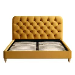 Leamington Deep-Buttoned Upholstered Bed, Turmeric Yellow Velvet -FINZ Furniture Shop ZX 1063 MUST VEL WB2