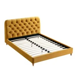 Leamington Deep-Buttoned Upholstered Bed, Turmeric Yellow Velvet -FINZ Furniture Shop ZX 1063 MUST VEL WB3