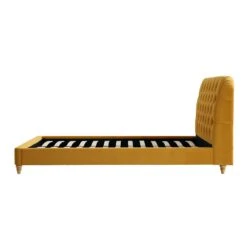 Leamington Deep-Buttoned Upholstered Bed, Turmeric Yellow Velvet -FINZ Furniture Shop ZX 1063 MUST VEL WB4