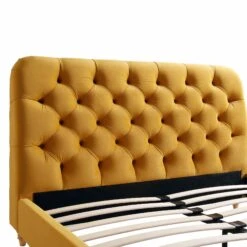 Leamington Deep-Buttoned Upholstered Bed, Turmeric Yellow Velvet -FINZ Furniture Shop ZX 1063 MUST VEL detail1