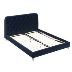 Leamington Deep-Buttoned Upholstered Bed, Midnight Blue Velvet 23 Leamington Deep-Buttoned Upholstered Bed, Midnight Blue Velvet -FINZ Furniture Shop ZX 1063 NAVY VEL WB3