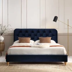 Leamington Deep-Buttoned Upholstered Bed, Midnight Blue Velvet 19 Leamington Deep-Buttoned Upholstered Bed, Midnight Blue Velvet -FINZ Furniture Shop ZX 1063 NAVY VEL scene2