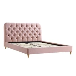Leamington Deep-Buttoned Upholstered Bed, Rosewater Pink Fabric -FINZ Furniture Shop ZX 1063 PALEPINK FAB WB1