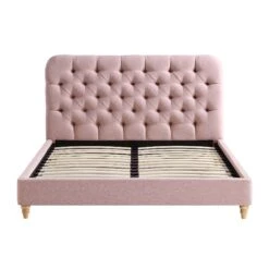 Leamington Deep-Buttoned Upholstered Bed, Rosewater Pink Fabric -FINZ Furniture Shop ZX 1063 PALEPINK FAB WB2