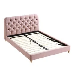 Leamington Deep-Buttoned Upholstered Bed, Rosewater Pink Fabric -FINZ Furniture Shop ZX 1063 PALEPINK FAB WB3