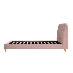 Leamington Deep-Buttoned Upholstered Bed, Rosewater Pink Fabric -FINZ Furniture Shop ZX 1063 PALEPINK FAB WB4