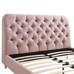 Leamington Deep-Buttoned Upholstered Bed, Rosewater Pink Fabric -FINZ Furniture Shop ZX 1063 PALEPINK FAB detail1