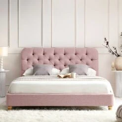 Leamington Deep-Buttoned Upholstered Bed, Rosewater Pink Fabric -FINZ Furniture Shop ZX 1063 PALEPINK FAB scene2