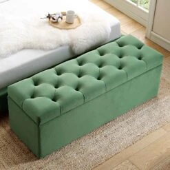 Leamington Deep-Buttoned Ottoman Storage Bench, Meadow Green Velvet 15 Leamington Deep-Buttoned Ottoman Storage Bench, Meadow Green Velvet -FINZ Furniture Shop ZX 2183 CUCU VEL scene2