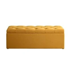 Leamington Deep-Buttoned Ottoman Storage Bench, Turmeric Yellow Velvet -FINZ Furniture Shop ZX 2183 MUST VEL WB1