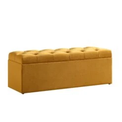 Leamington Deep-Buttoned Ottoman Storage Bench, Turmeric Yellow Velvet -FINZ Furniture Shop ZX 2183 MUST VEL WB2
