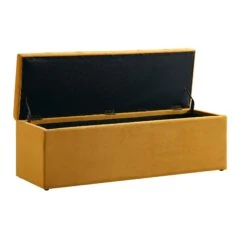 Leamington Deep-Buttoned Ottoman Storage Bench, Turmeric Yellow Velvet -FINZ Furniture Shop ZX 2183 MUST VEL WB3