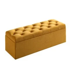 Leamington Deep-Buttoned Ottoman Storage Bench, Turmeric Yellow Velvet -FINZ Furniture Shop ZX 2183 MUST VEL WB4