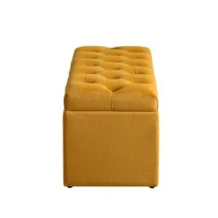 Leamington Deep-Buttoned Ottoman Storage Bench, Turmeric Yellow Velvet -FINZ Furniture Shop ZX 2183 MUST VEL WB5
