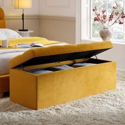 Leamington Deep-Buttoned Ottoman Storage Bench, Turmeric Yellow Velvet -FINZ Furniture Shop ZX 2183 MUST VEL scene2