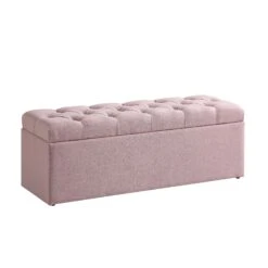Leamington Deep-Buttoned Ottoman Storage Bench, Rosewater Pink Fabric -FINZ Furniture Shop ZX 2183 PALEPINK FAB WB1