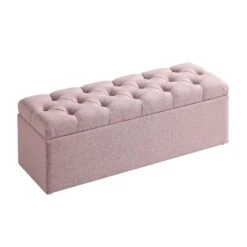 Leamington Deep-Buttoned Ottoman Storage Bench, Rosewater Pink Fabric -FINZ Furniture Shop ZX 2183 PALEPINK FAB WB2