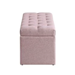 Leamington Deep-Buttoned Ottoman Storage Bench, Rosewater Pink Fabric -FINZ Furniture Shop ZX 2183 PALEPINK FAB WB5