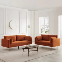 Pelham Orange Velvet Fabric Sofa -FINZ Furniture Shop c4609