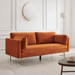 Pelham Orange Velvet Fabric Sofa -FINZ Furniture Shop c4622