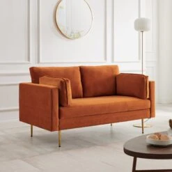 Pelham Orange Velvet Fabric Sofa -FINZ Furniture Shop c4631