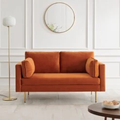 Pelham Orange Velvet Fabric Sofa -FINZ Furniture Shop c4644