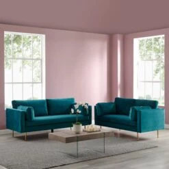 Pelham Teal Blue Velvet Fabric Sofa 18 Pelham Teal Blue Velvet Fabric Sofa -FINZ Furniture Shop c4741