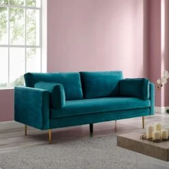 Pelham Teal Blue Velvet Fabric Sofa 19 Pelham Teal Blue Velvet Fabric Sofa -FINZ Furniture Shop c4757