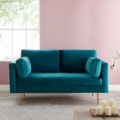 Pelham Teal Blue Velvet Fabric Sofa 20 Pelham Teal Blue Velvet Fabric Sofa -FINZ Furniture Shop c4770