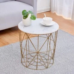 Cherry Tree Furniture KORAM Marble Effect Top Basket Side Table Golden Geometric Wire Frame End Table -FINZ Furniture Shop d6b632c6 889e 4dab 86d6 6d3cb43470bb
