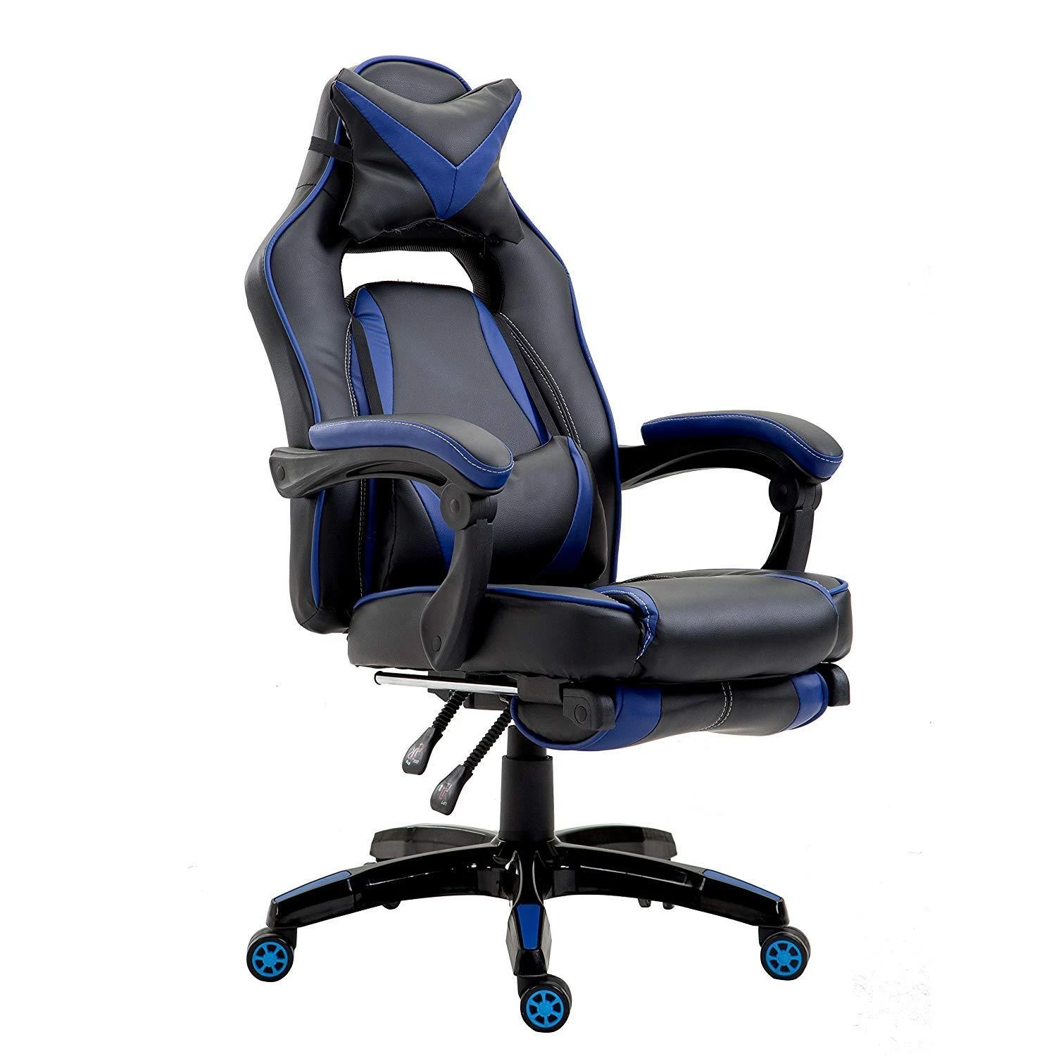 High Back Recliner Gaming Swivel Chair With Footrest & Adjustable Lumbar & Head Cushion, MR49 Black & Blue 3 High Back Recliner Gaming Swivel Chair With Footrest & Adjustable Lumbar & Head Cushion, MR49 Black & Blue