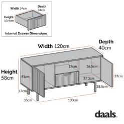 Richmond Ridged 120cm Wide TV Media Unit, Matte Black 18 Richmond Ridged 120cm Wide TV Media Unit, Matte Black -FINZ Furniture Shop dimensional drawings NOV 2022 BSD 106
