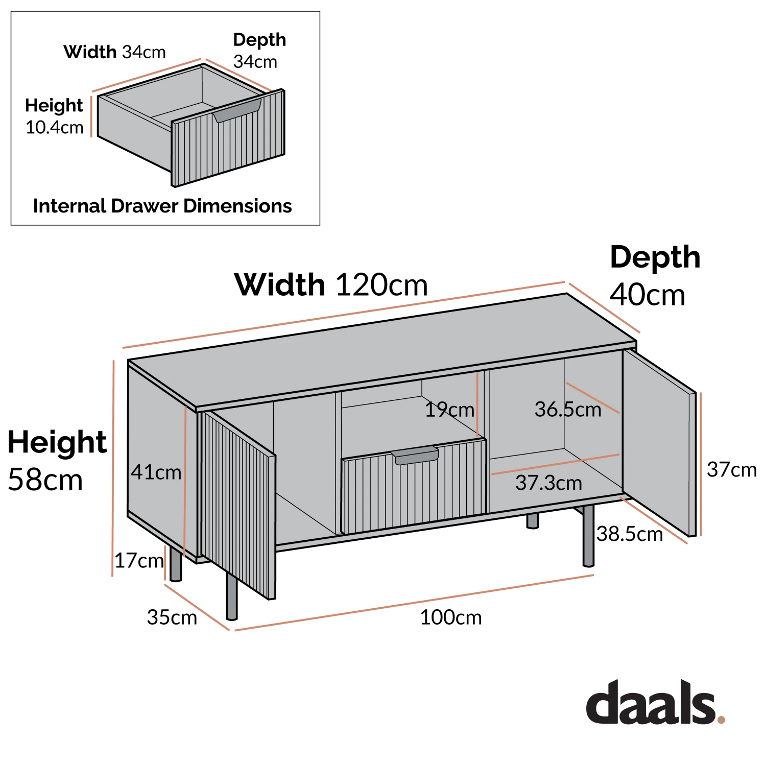 Richmond Ridged 120cm Wide TV Media Unit, Matte Black 7 Richmond Ridged 120cm Wide TV Media Unit, Matte Black - Image 5