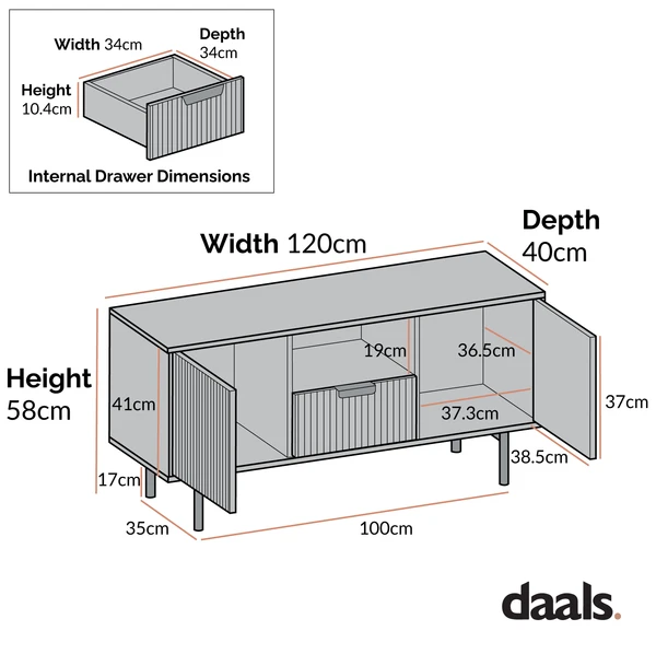 Richmond Ridged 120cm Wide TV Media Unit, Matte Taupe 7 Richmond Ridged 120cm Wide TV Media Unit, Matte Taupe - Image 5