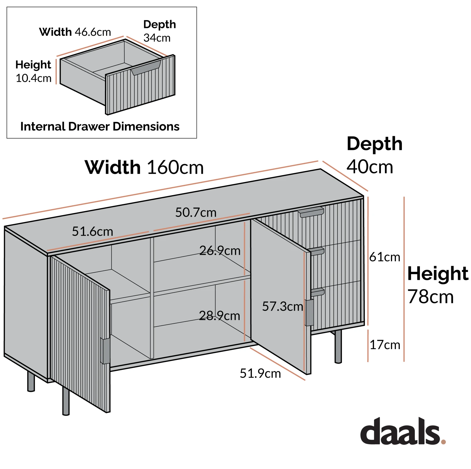 Richmond Ridged Large Sideboard, Matte Black 6 Richmond Ridged Large Sideboard, Matte Black - Image 5
