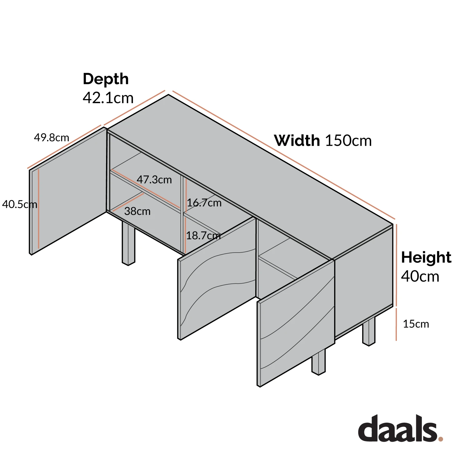 Moriko 3 Door TV Unit, 150 Cm 7 Moriko 3 Door TV Unit, 150 Cm - Image 5