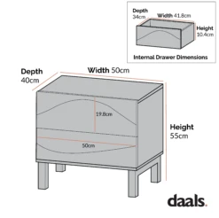 Moriko 2 Drawer Bedside Table -FINZ Furniture Shop dimensional drawings NOV 2022 BSD 113