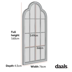 Southam Arched Full Length Wooden Frame Window Mirror 160 X 76 Cm -FINZ Furniture Shop dimensional drawings NOV 2022 MIRR 028