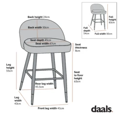 Miyae Set Of 2 Pleated Champagne Beige Velvet Upholstered Counter Stools -FINZ Furniture Shop dimensional drawings SEPT 2022 BCH 2148